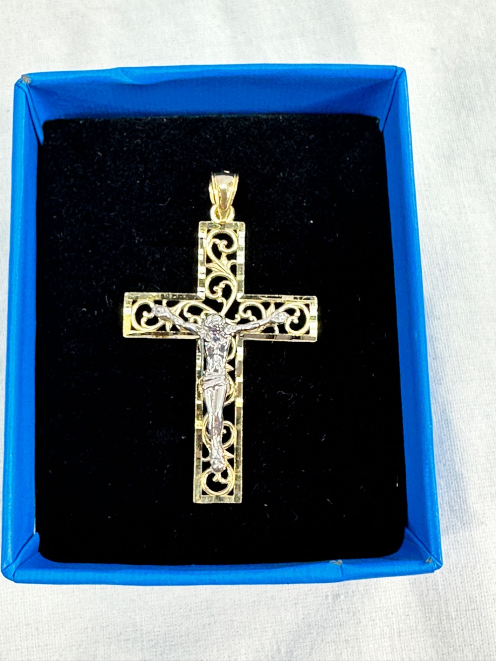 NIB Michael Anthony 2 3/4" Jesus Crucifix Cross 10K Pendant Yellow/White Gold